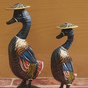 Vintage Wooden Ducks, Set 2 ducks Mother and Child Décor, Duck Figurine
